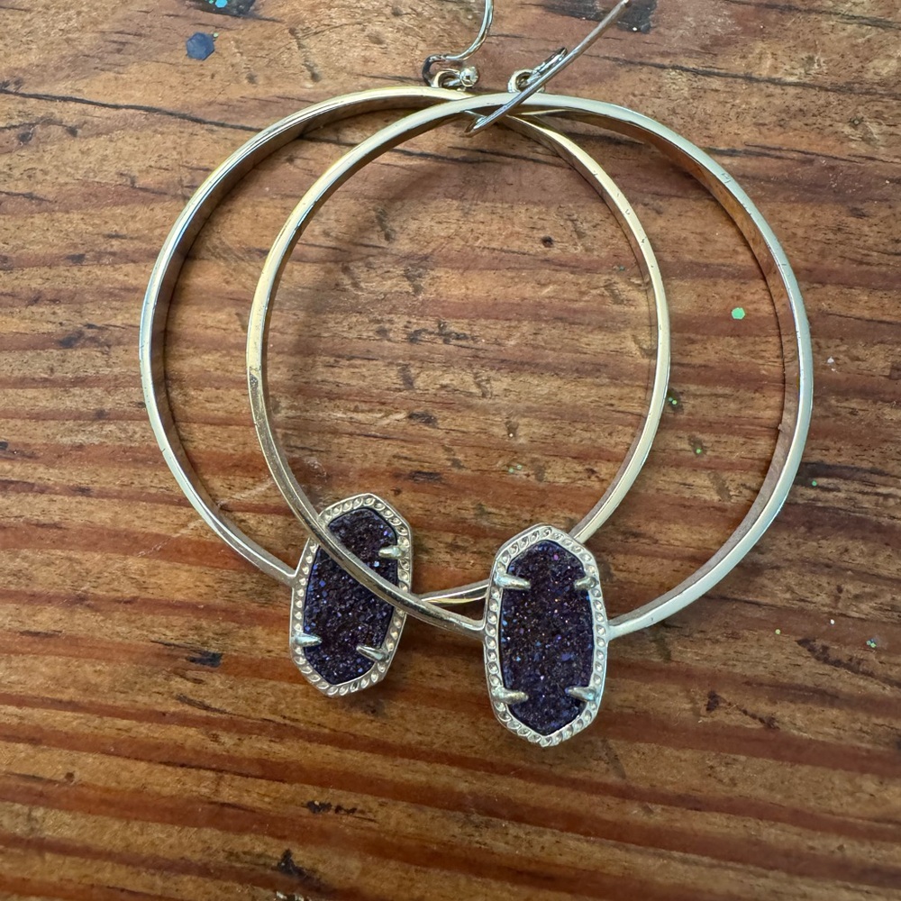 Kendra Scott Gold and Plum Drusy Hoop Earrings